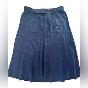 Tapemeasure 100% Linen Maxi Skirt‎ A-line Navy Blue Belt Pockets Women’s Size 16
